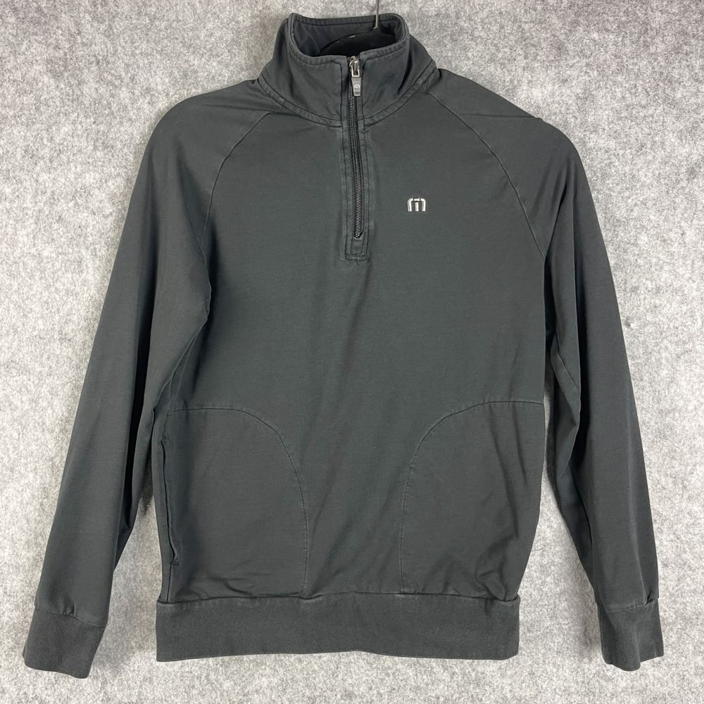 Travis Mathew Golf 1/4 Zip Pullover Youth Boys Medium Black Pocket OU Logo